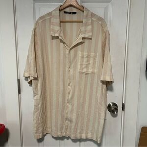 Men's Relaxed Stripe Button-Down Shirt XXL Pink and cream Urban Outfitters